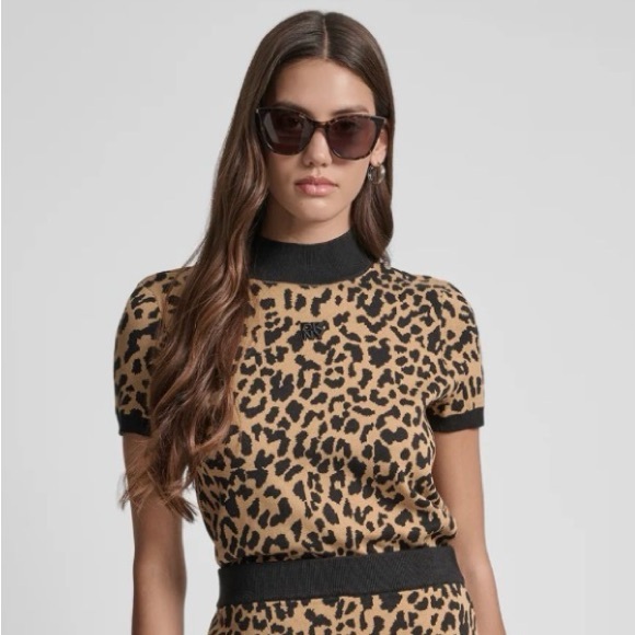 Dkny Tops - DKNY Jeans Black & Tan Leopard Knit Top